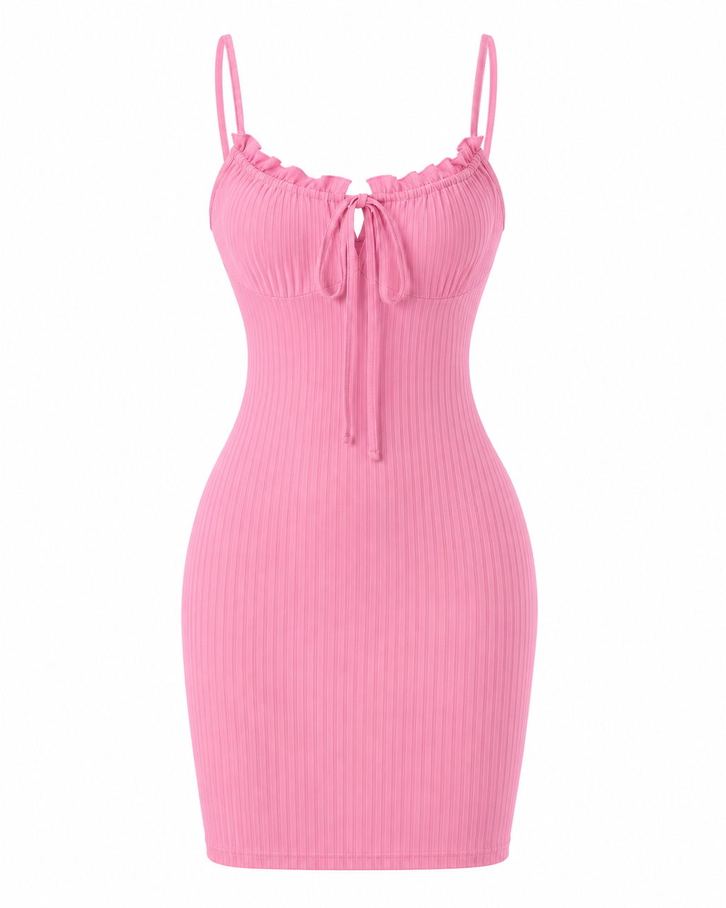 Ribbed Knit Tie-Front Bodycon Mini Dress