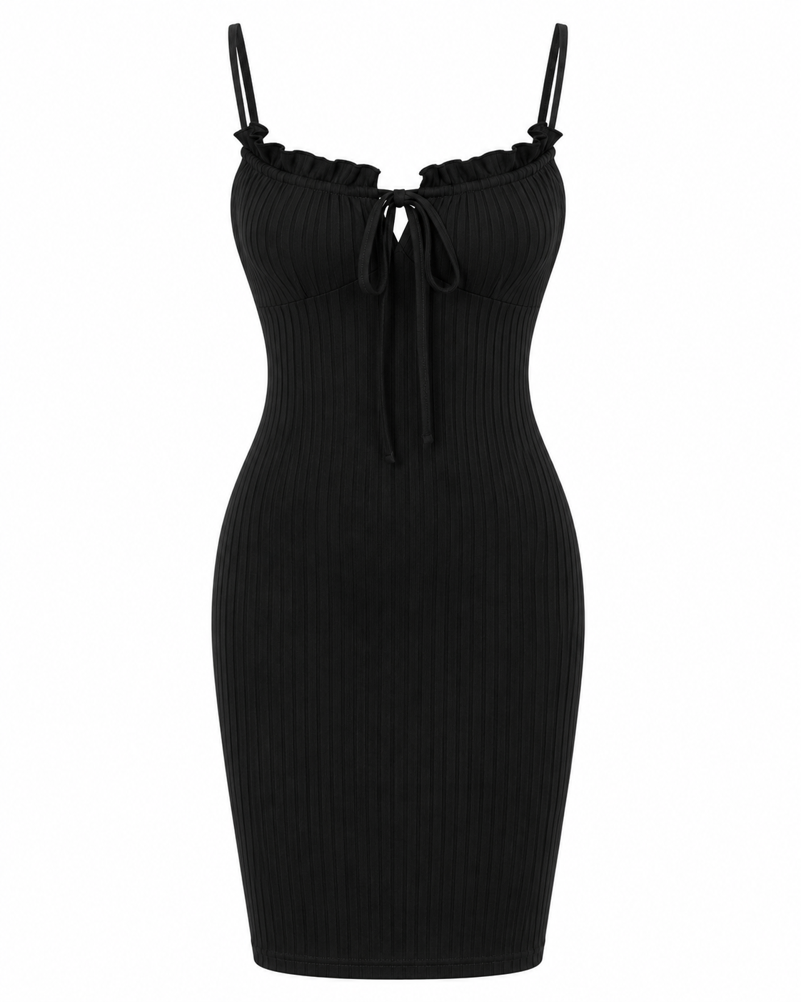 Ribbed Knit Tie-Front Bodycon Mini Dress
