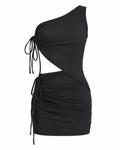 One-Shoulder Ruched Tank and Mini Skirt Set