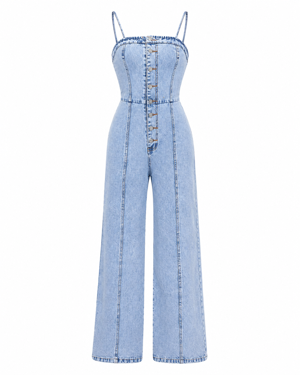 Button-Down Wide Leg Denim Jumpsuit