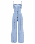 Button-Down Wide Leg Denim Jumpsuit