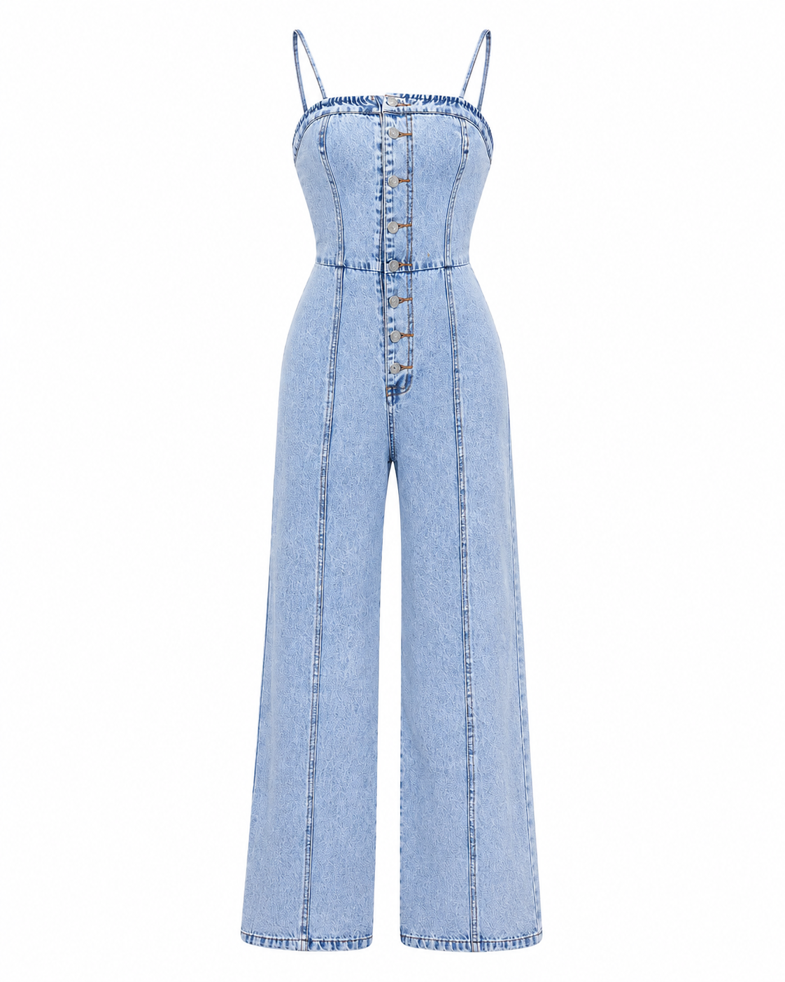 Button-Down Wide Leg Denim Jumpsuit