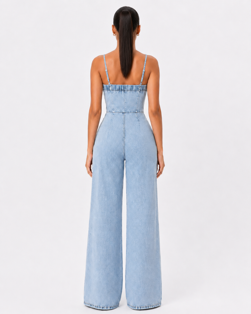 Button-Down Wide Leg Denim Jumpsuit