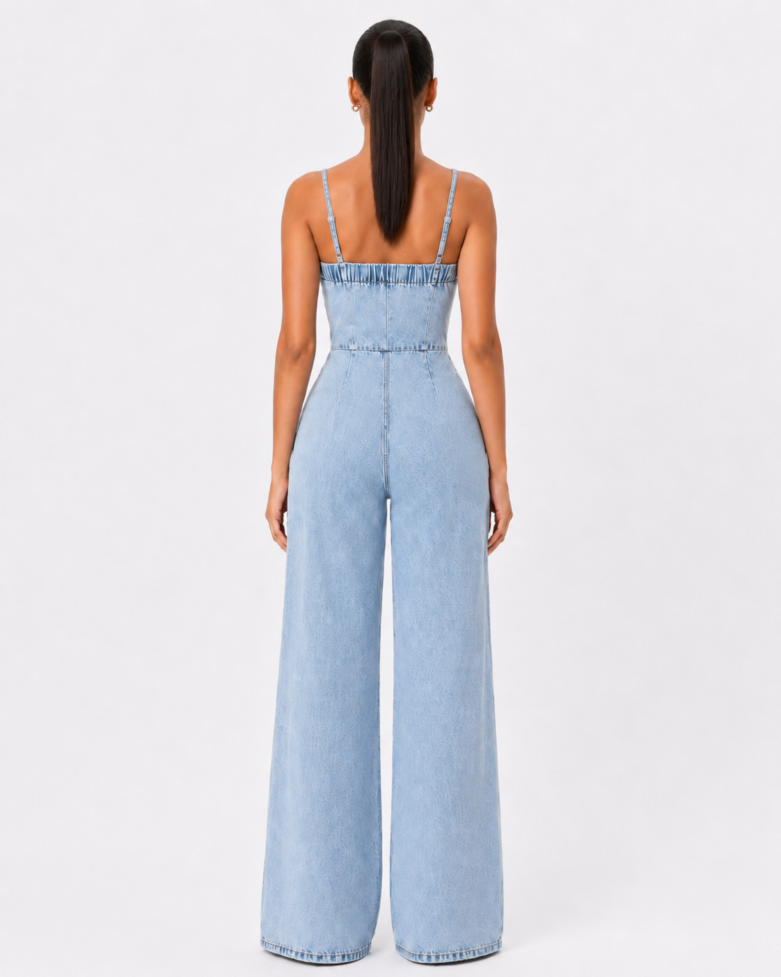 Button-Down Wide Leg Denim Jumpsuit