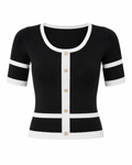 Button Decor Contrast Trim Sweater