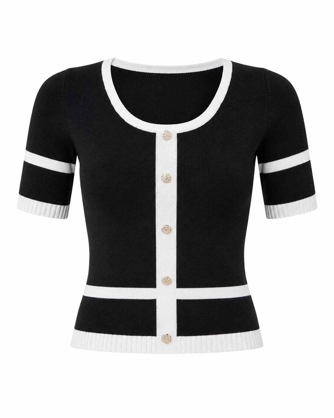 Button Decor Contrast Trim Sweater