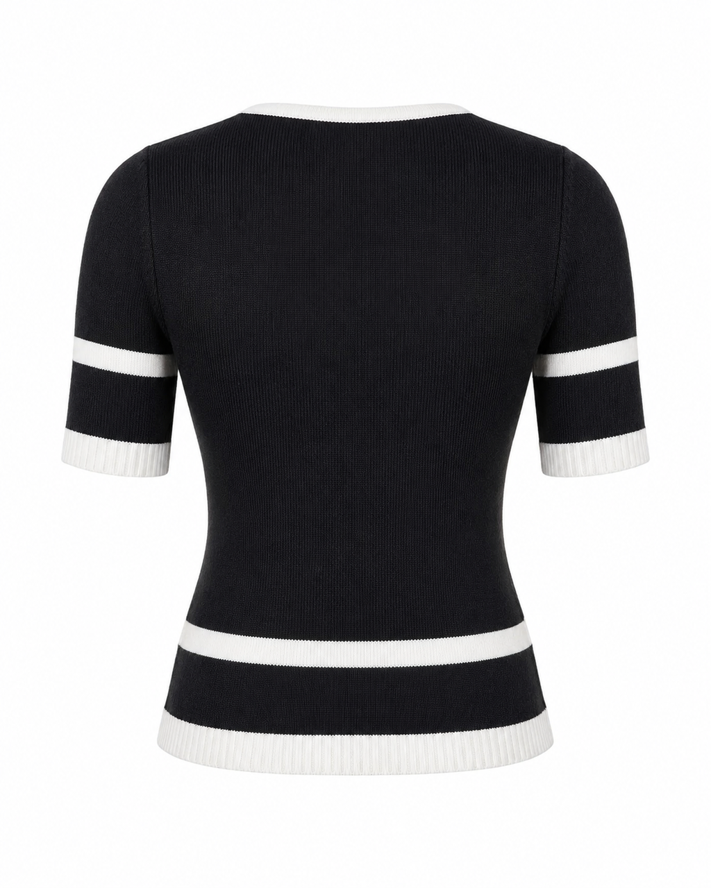 Button Decor Contrast Trim Sweater