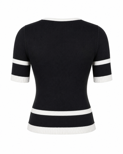 Button Decor Contrast Trim Sweater