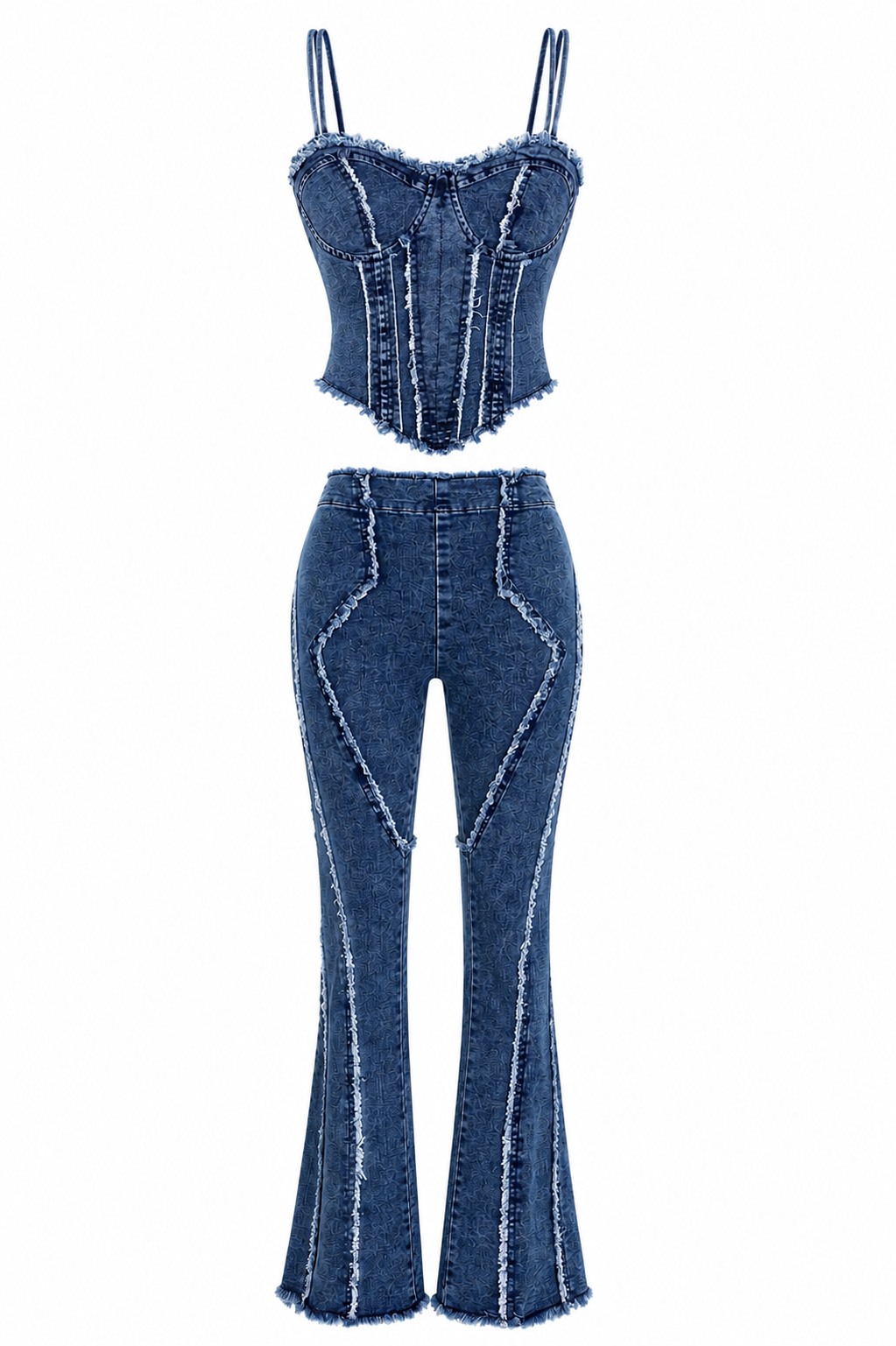 Raw Hem Denim Cami and Flare Jeans Set
