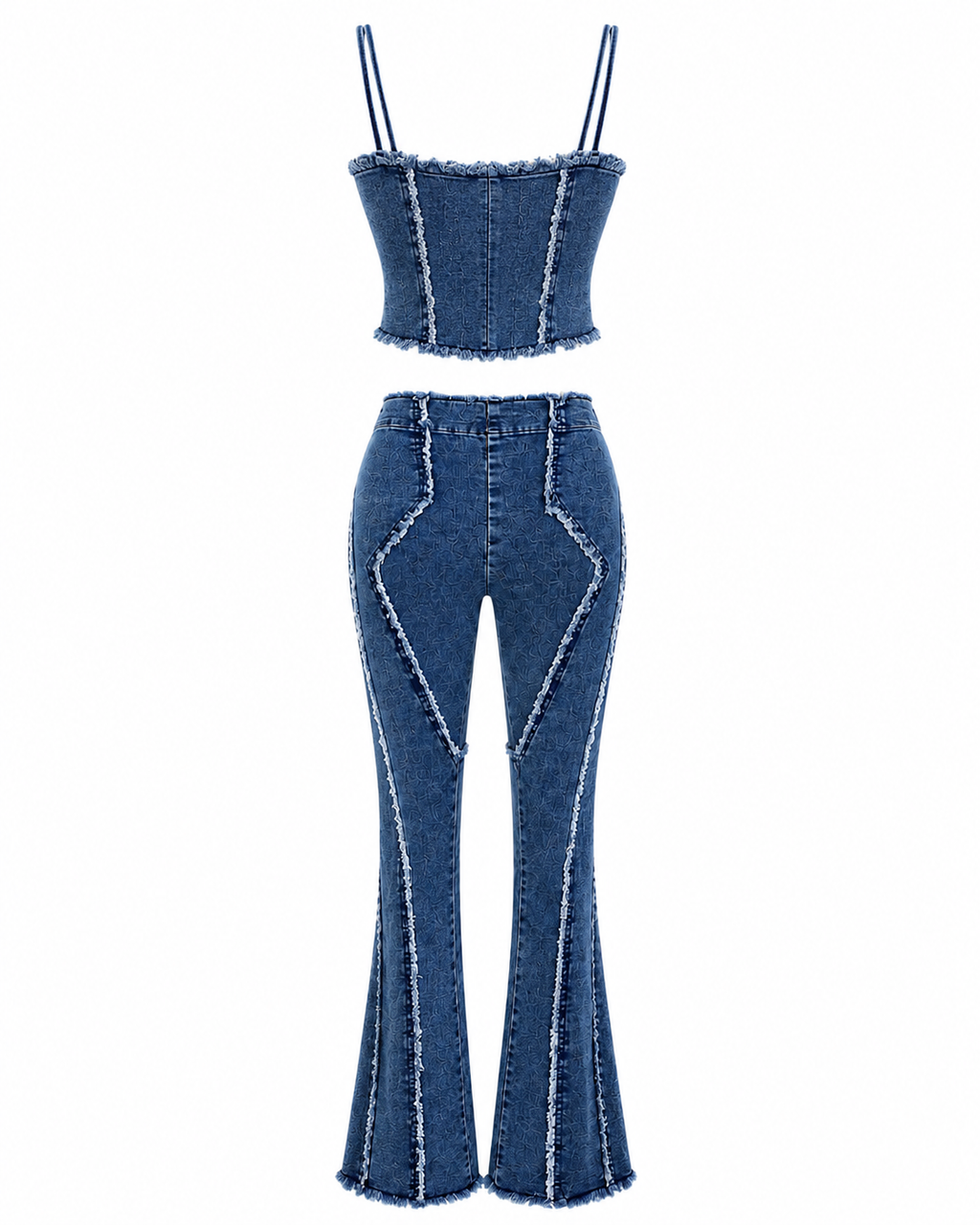 Raw Hem Denim Cami and Flare Jeans Set