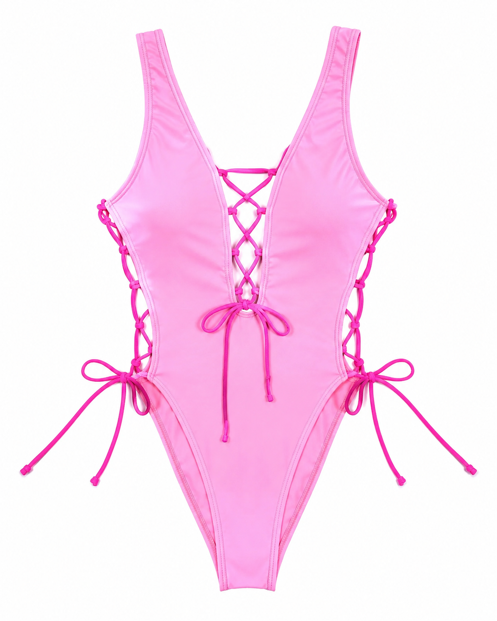 Lace-Up Deep V Sleeveless One-Piece Swimsuit