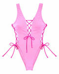 Lace-Up Deep V Sleeveless One-Piece Swimsuit