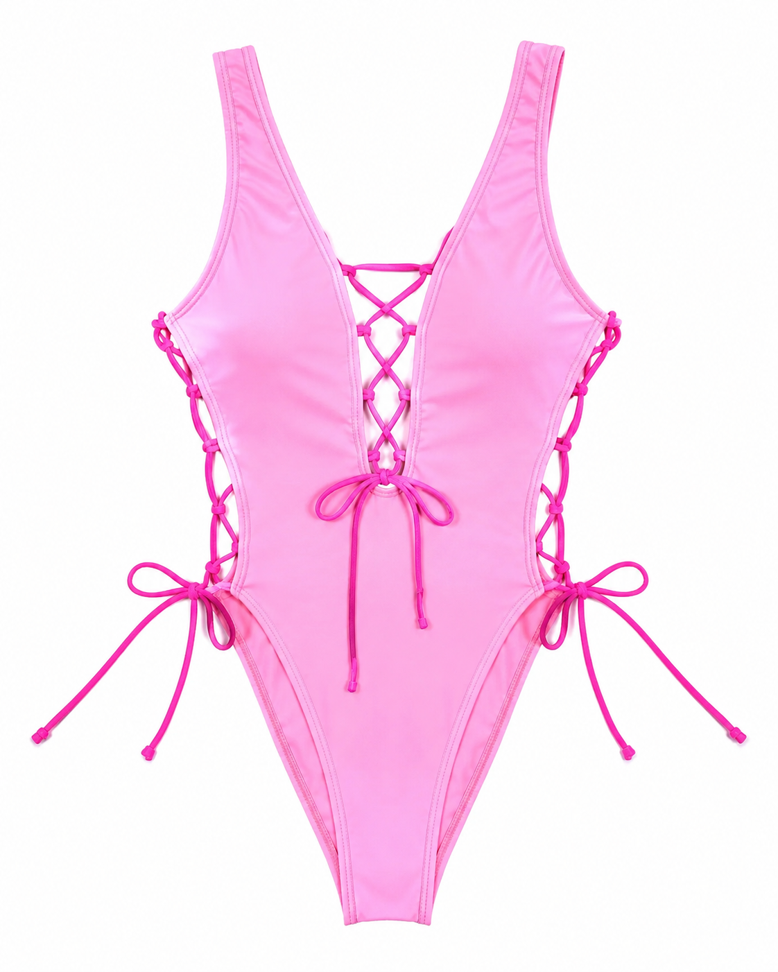 Lace-Up Deep V Sleeveless One-Piece Swimsuit
