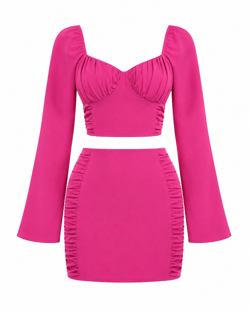 Sweetheart Neck Long Sleeve Top and Skirt Set