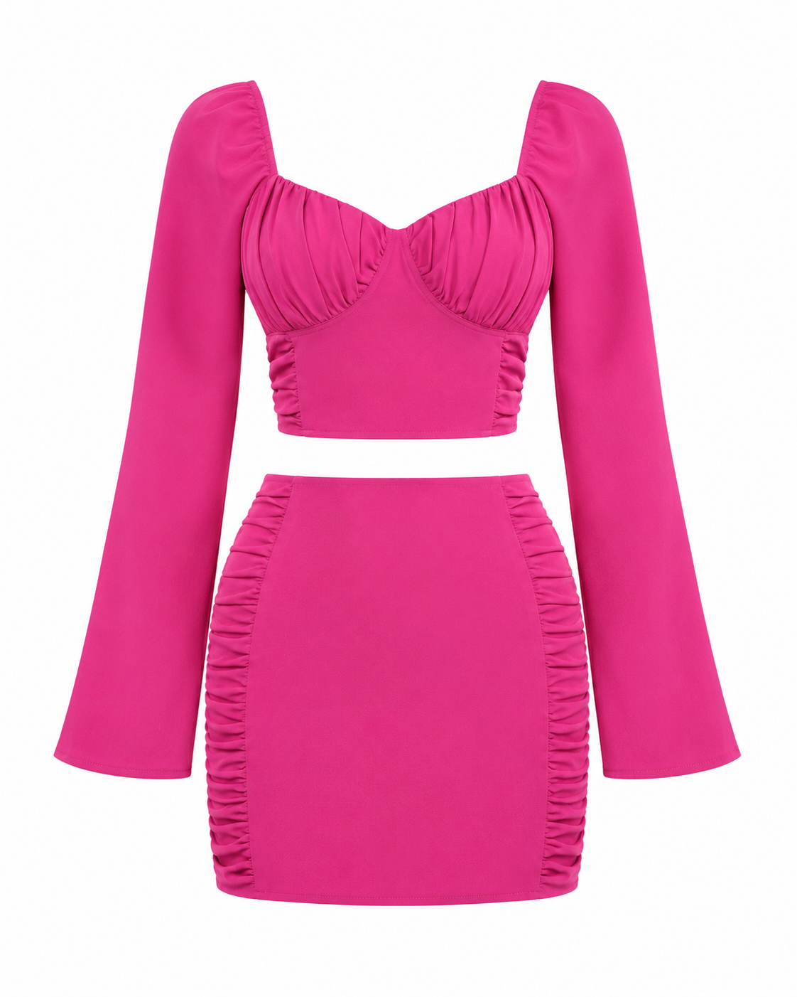 Sweetheart Neck Long Sleeve Top and Skirt Set