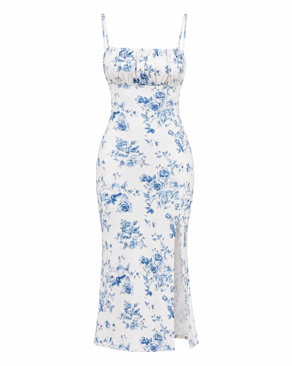 Floral Print Ruched Slit Cami Dress