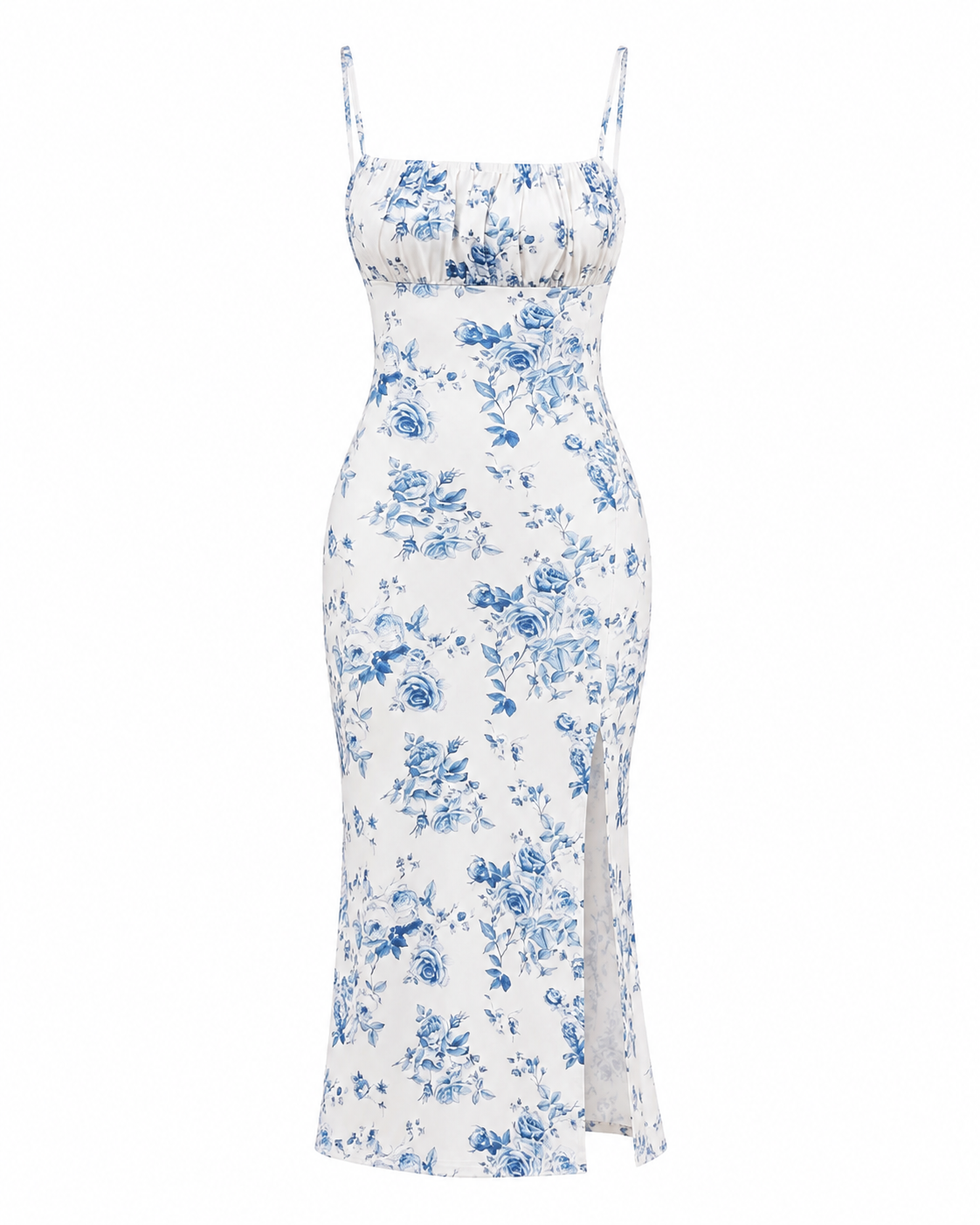 Floral Print Ruched Slit Cami Dress