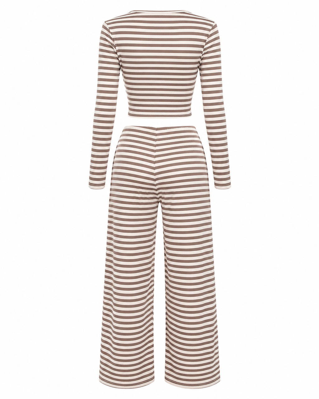Striped Long Sleeve Crop Top & Wide Leg Pants Set