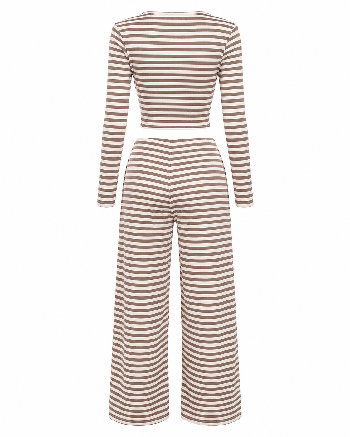 Striped Long Sleeve Crop Top & Wide Leg Pants Set