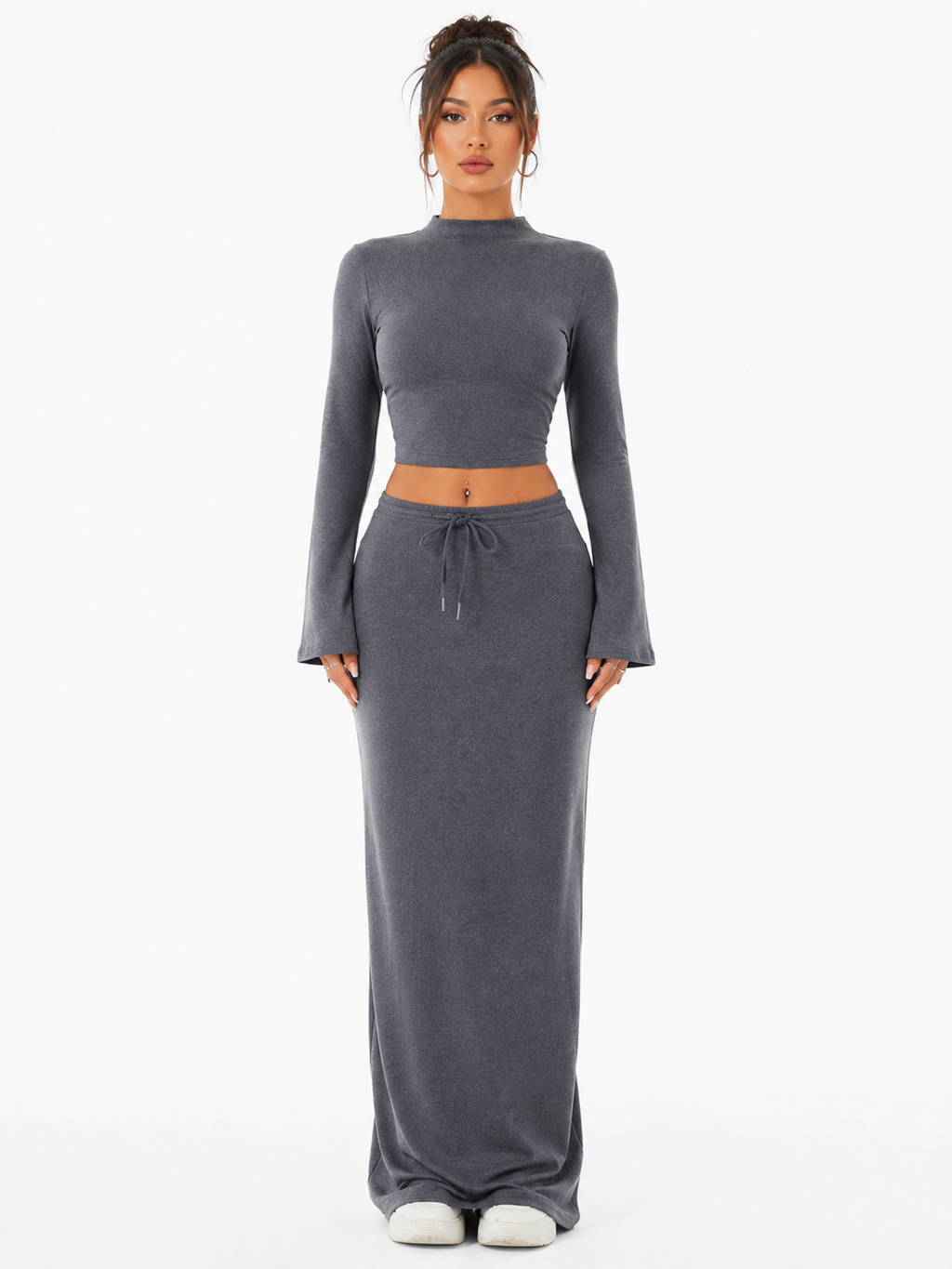 Long Sleeve Top & Drawstring Maxi Skirt Set