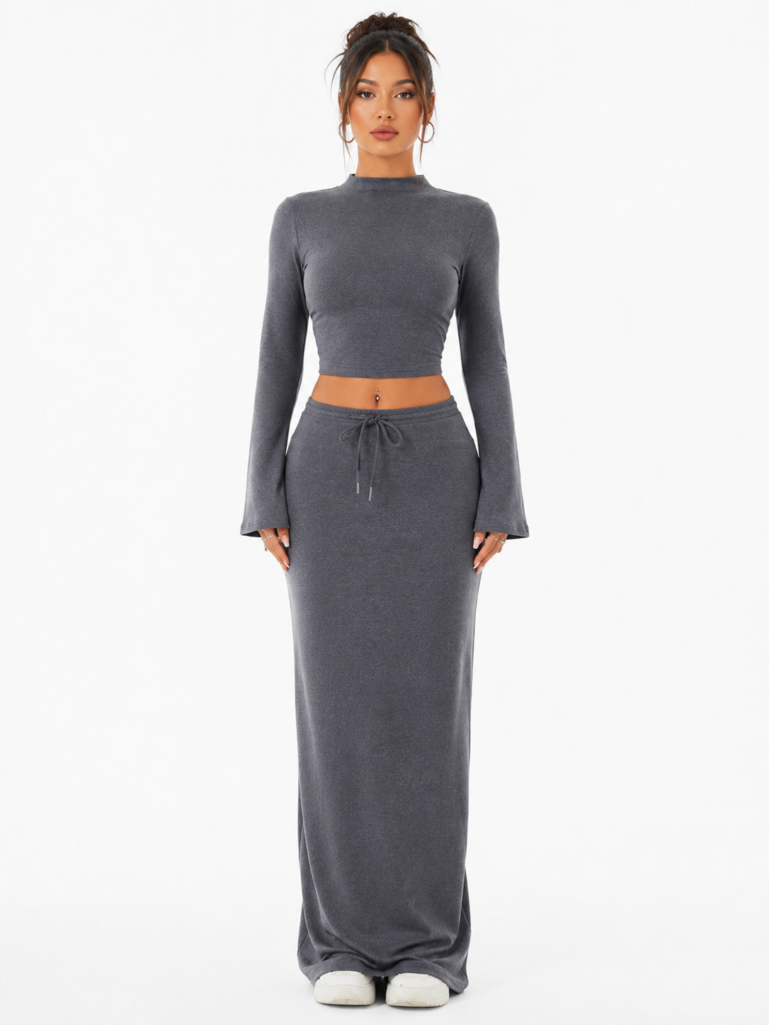 Long Sleeve Top & Drawstring Maxi Skirt Set