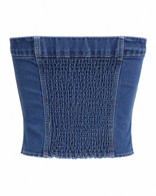 Button Front Denim Tube Top
