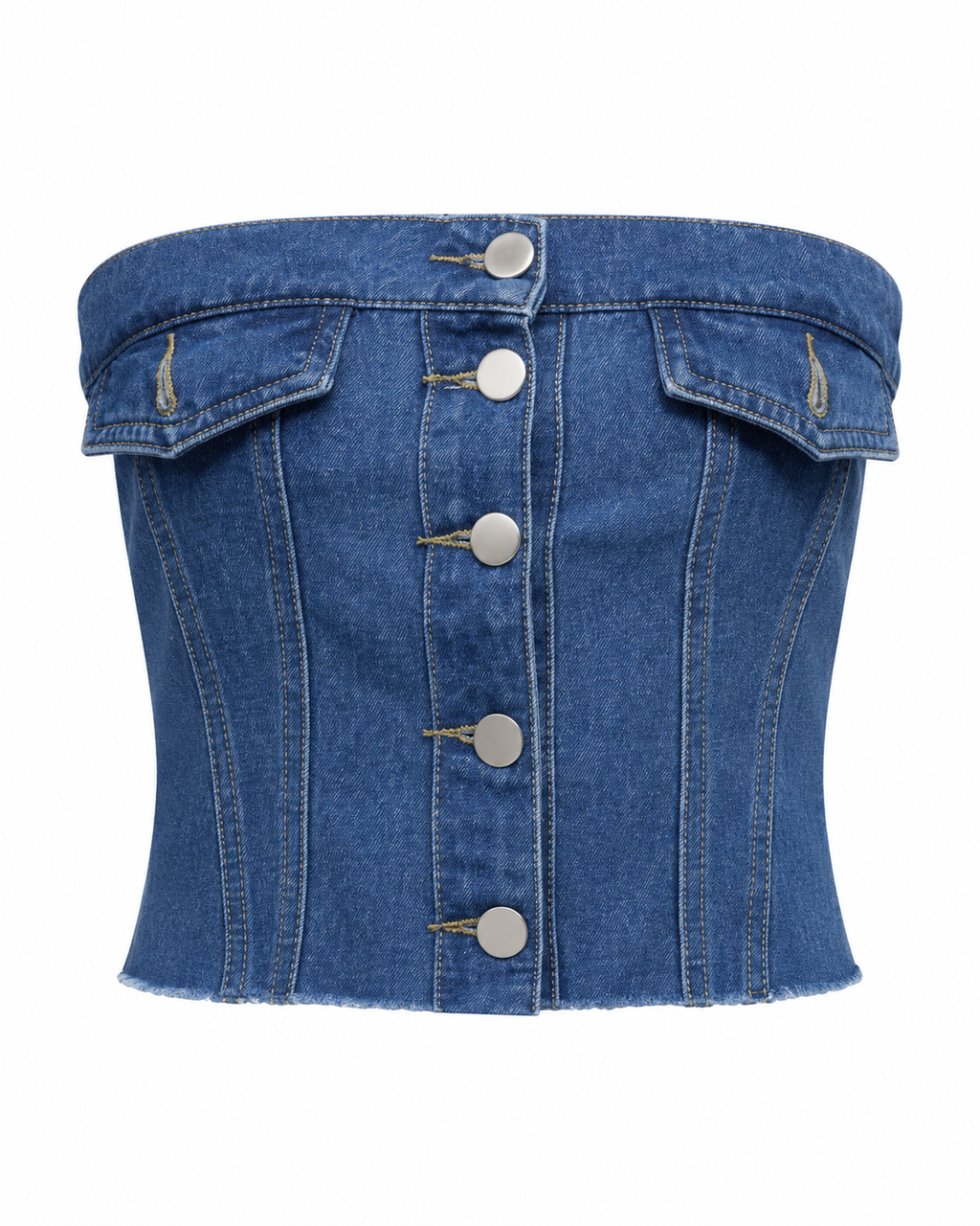 Button Front Denim Tube Top
