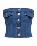 Button Front Denim Tube Top