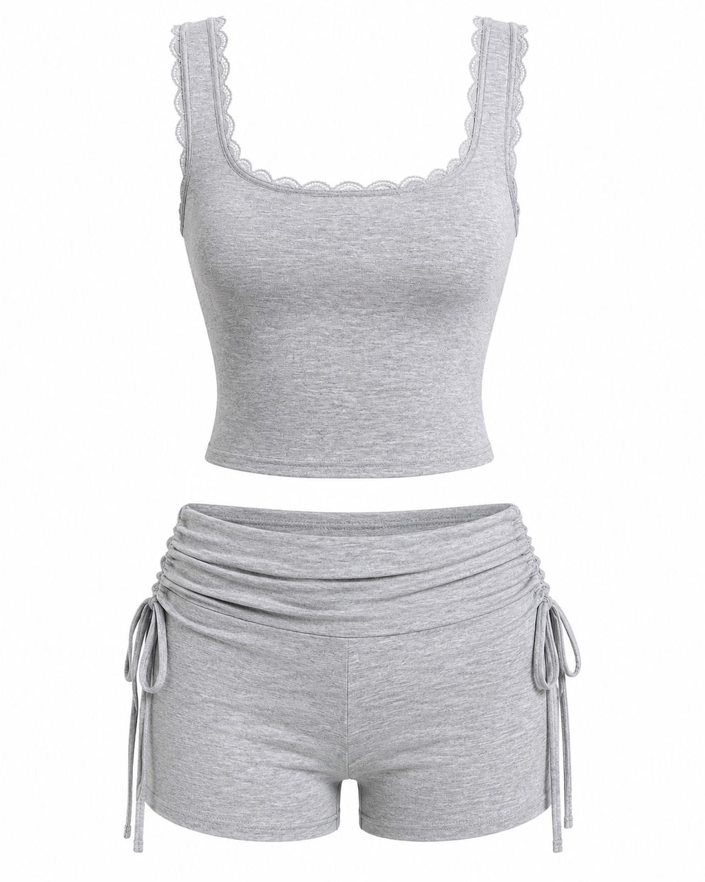 Lace Trim Tank Top and Drawstring Shorts Set