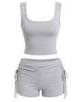 Lace Trim Tank Top and Drawstring Shorts Set