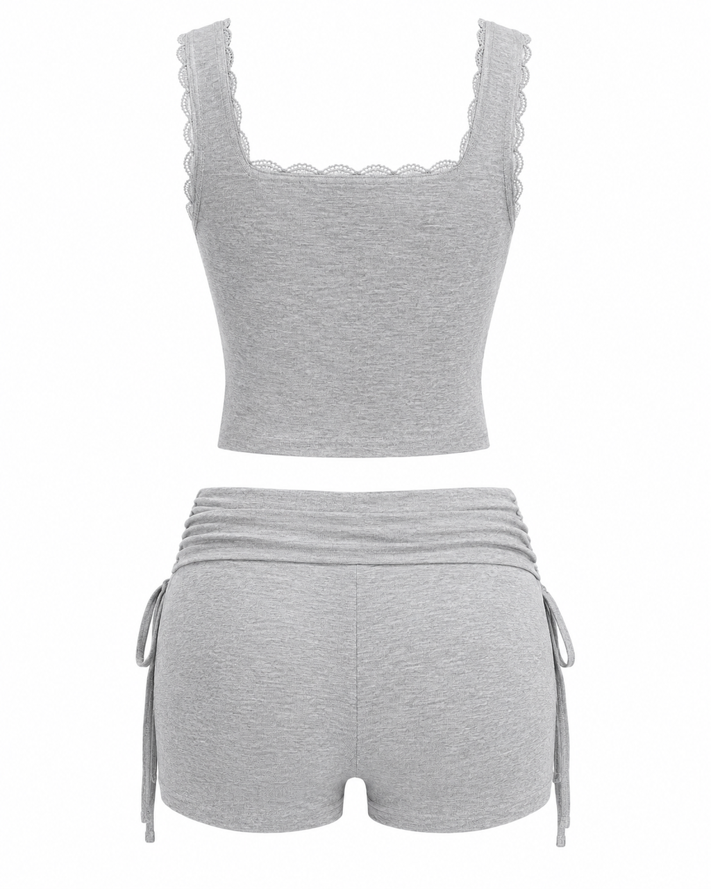 Lace Trim Tank Top and Drawstring Shorts Set