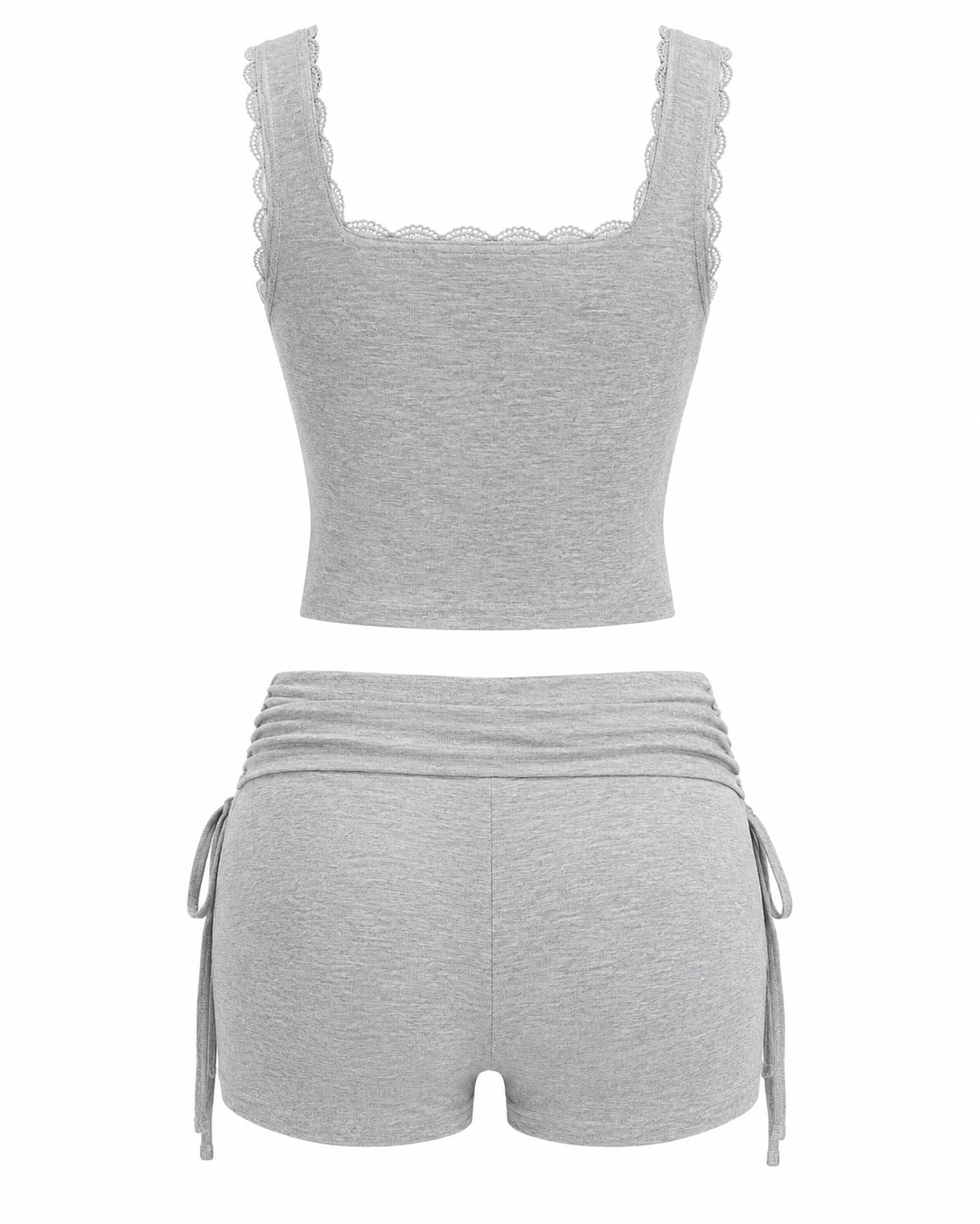 Lace Trim Tank Top and Drawstring Shorts Set