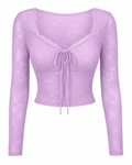 Tie Front Long Sleeve Lace Top
