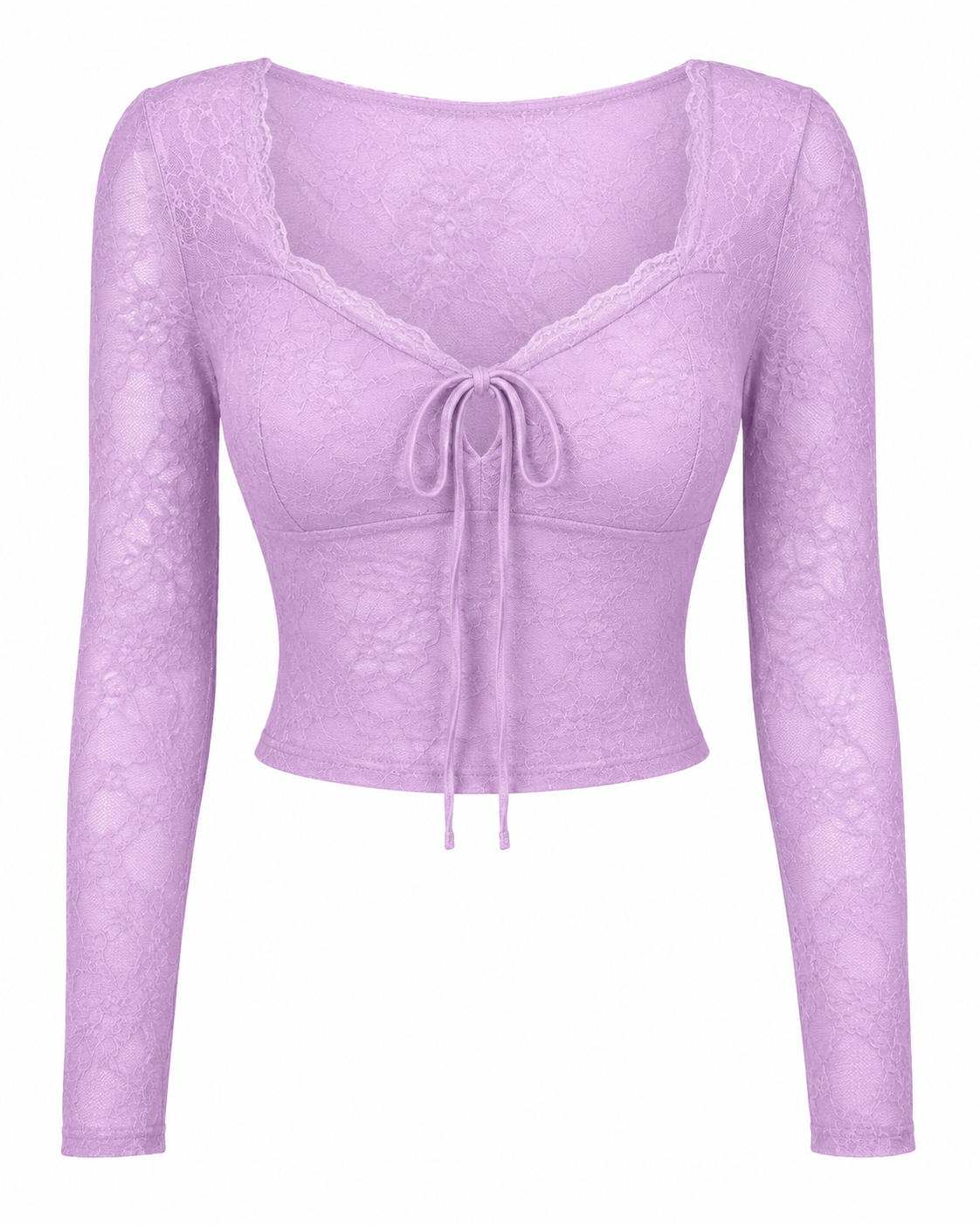 Tie Front Long Sleeve Lace Top