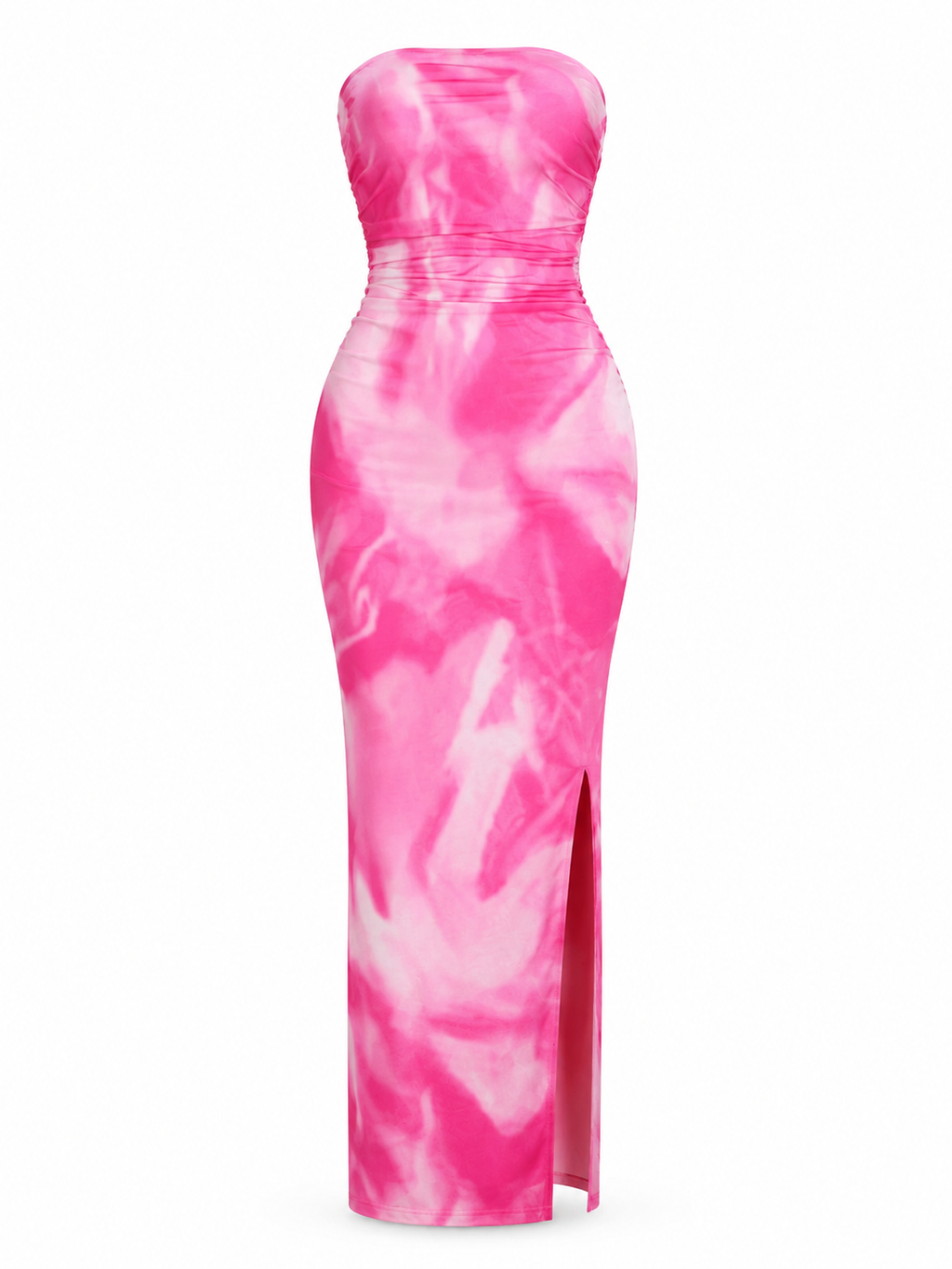 Tie-Dye Ruched Bodycon Tube Slit Dress