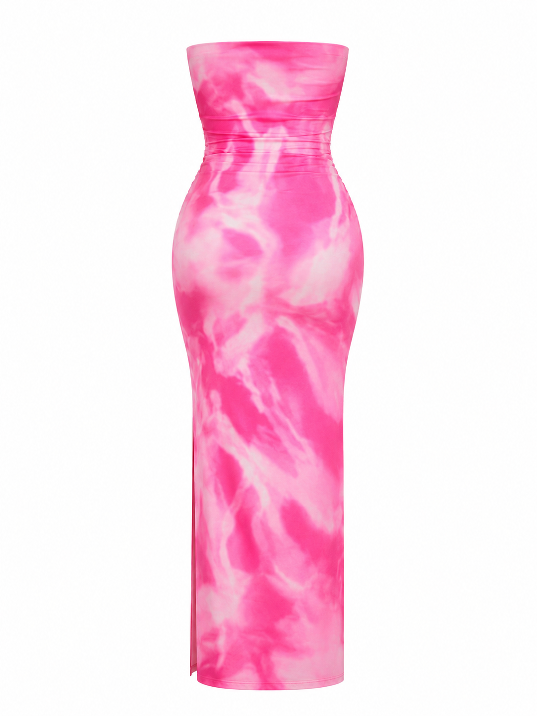 Tie-Dye Ruched Bodycon Tube Slit Dress
