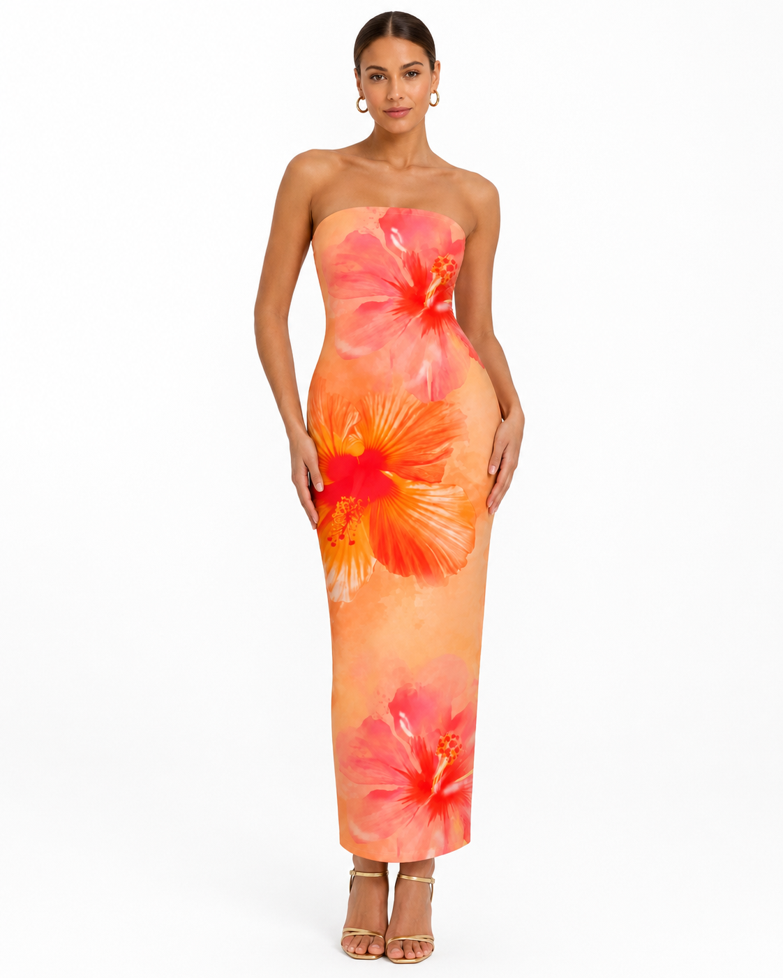 Tropical Flower Print Bodycon Tube Dress