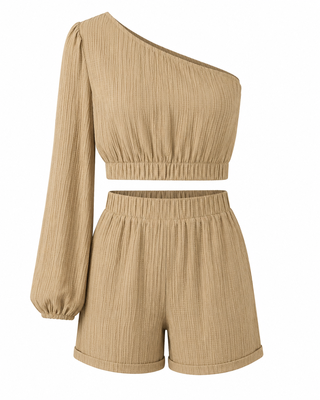 Honey One-Shoulder Balloon Sleeve Crop Top and Shorts Set
