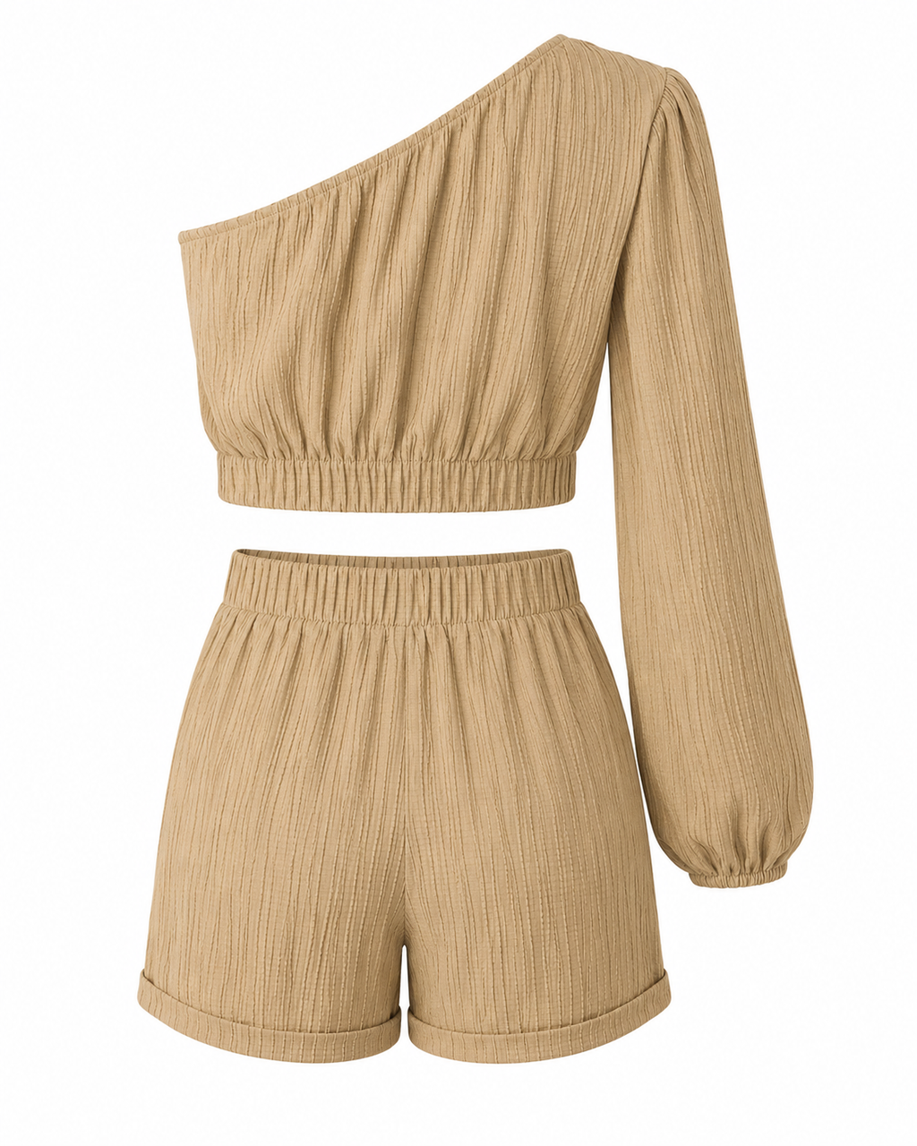 Honey One-Shoulder Balloon Sleeve Crop Top and Shorts Set