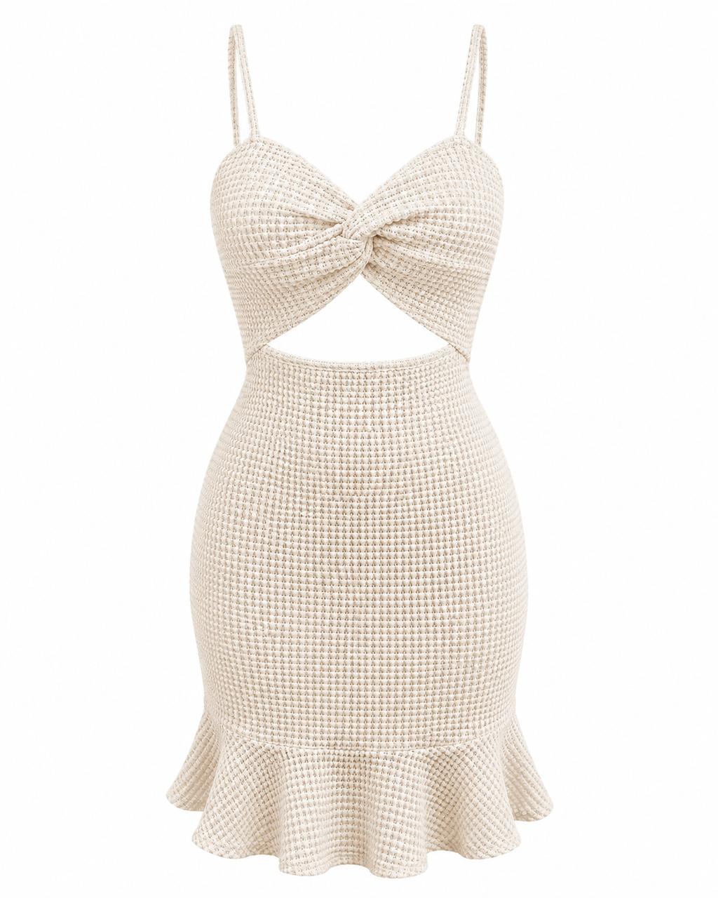 Twist Front Cutout Ruffle Hem Bodycon Mini Dress