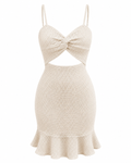 Twist Front Cutout Ruffle Hem Bodycon Mini Dress