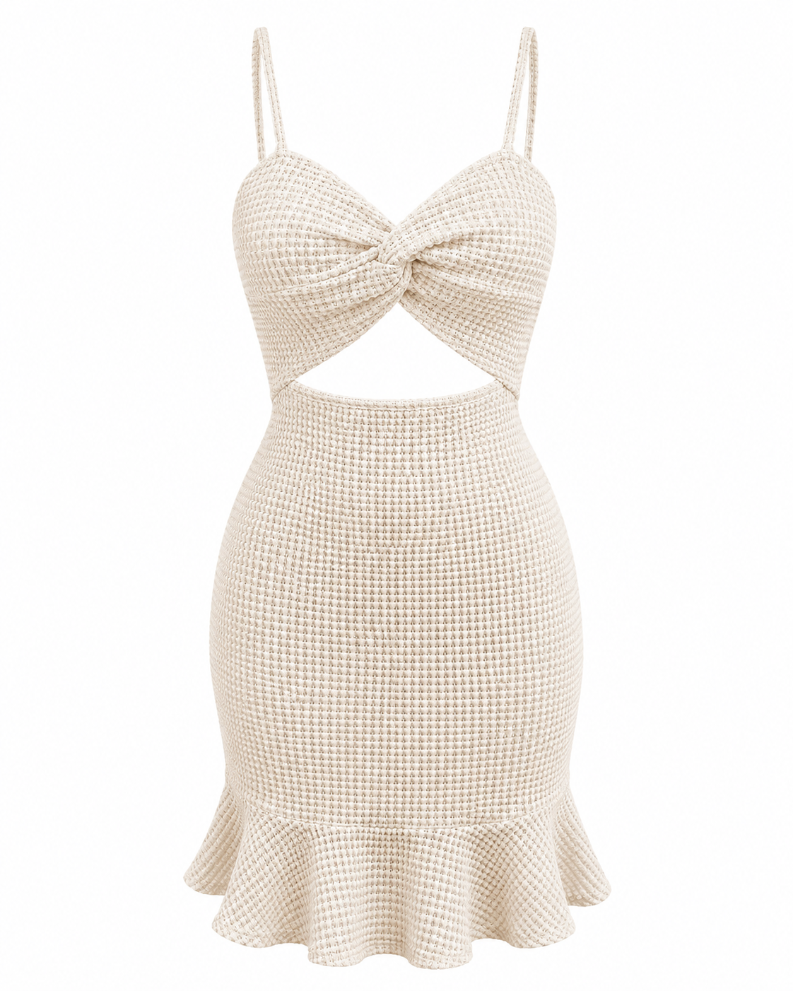 Twist Front Cutout Ruffle Hem Bodycon Mini Dress