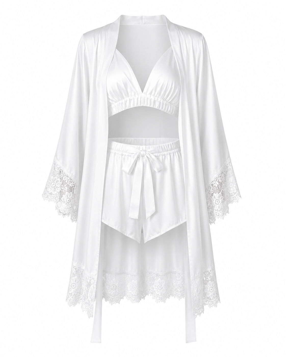 Cami & Lace Trim Cardigan & Shorts Lounge Set