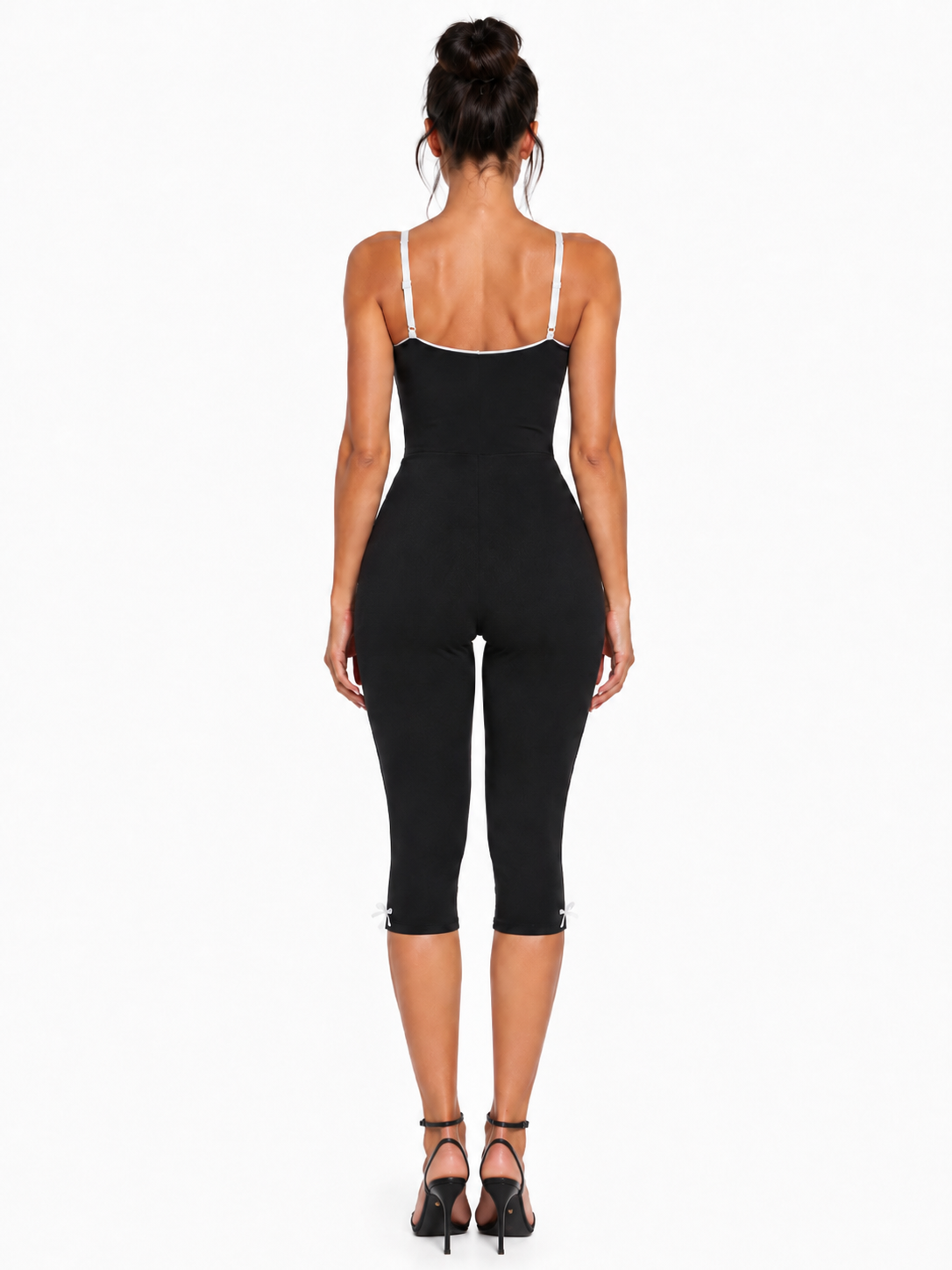 Lace Trim Tie-Front Capri Jumpsuit