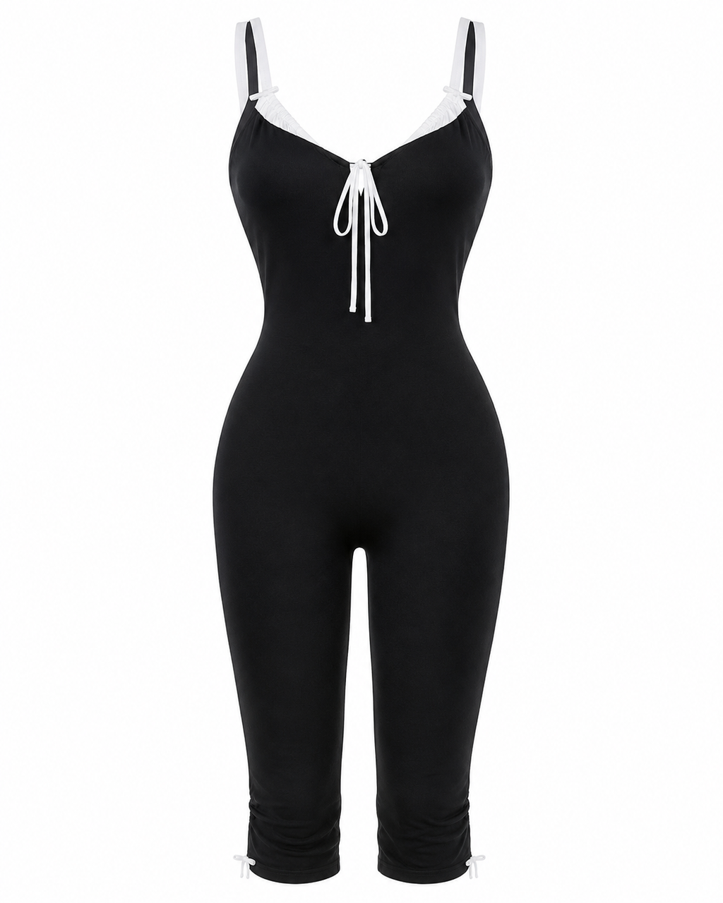 Lace Trim Tie-Front Capri Jumpsuit