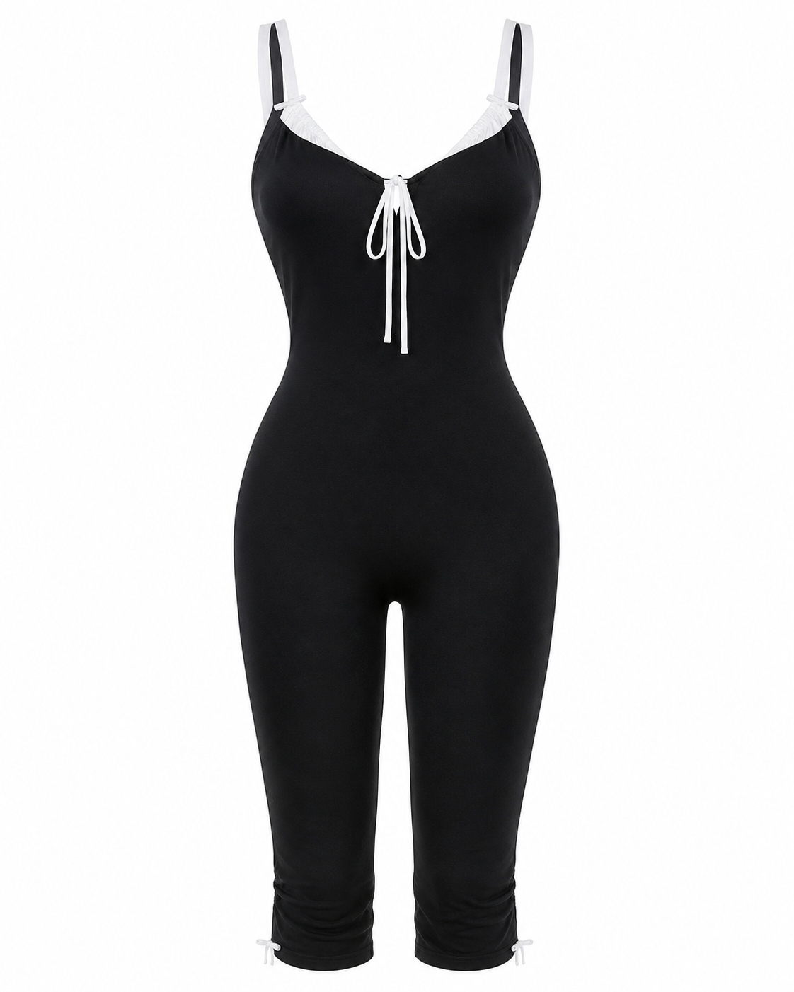Lace Trim Tie-Front Capri Jumpsuit