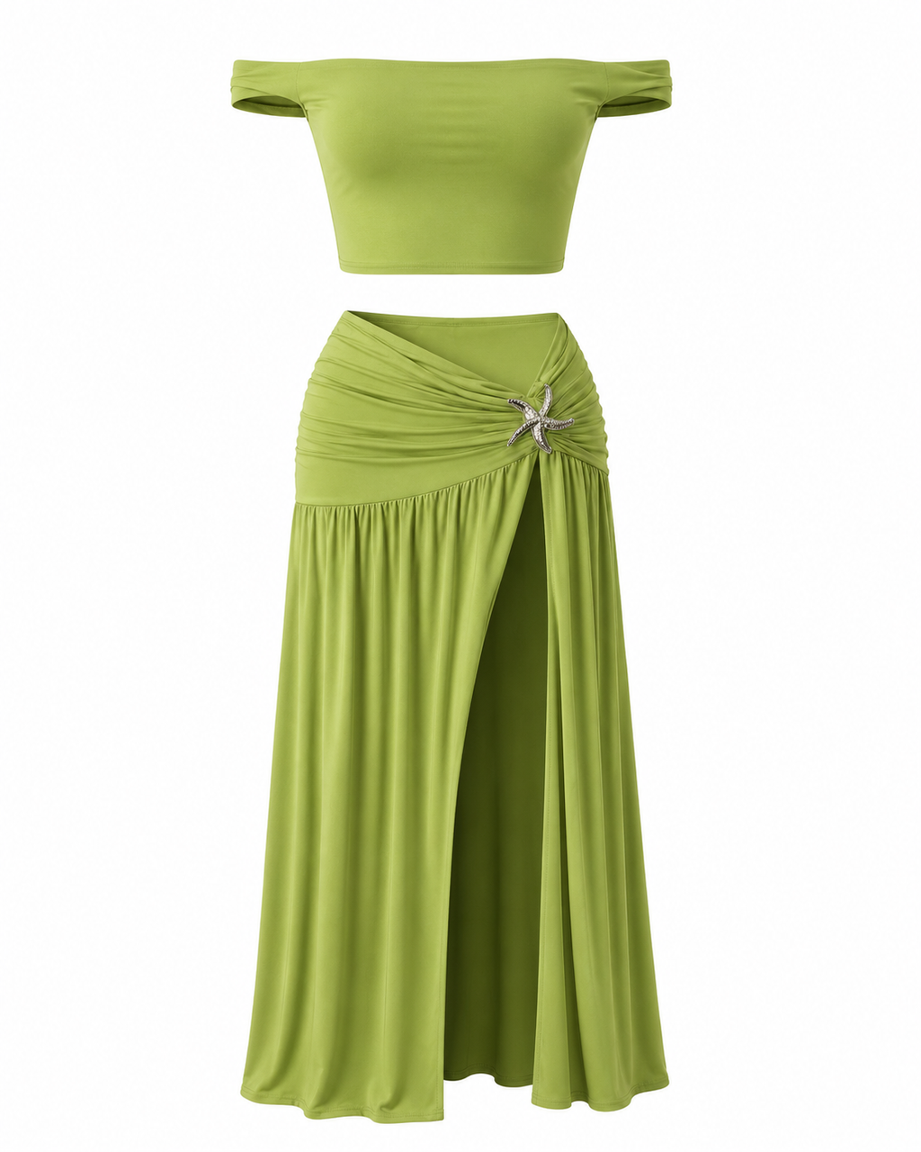 Off-Shoulder Top and Split Skirt Set
