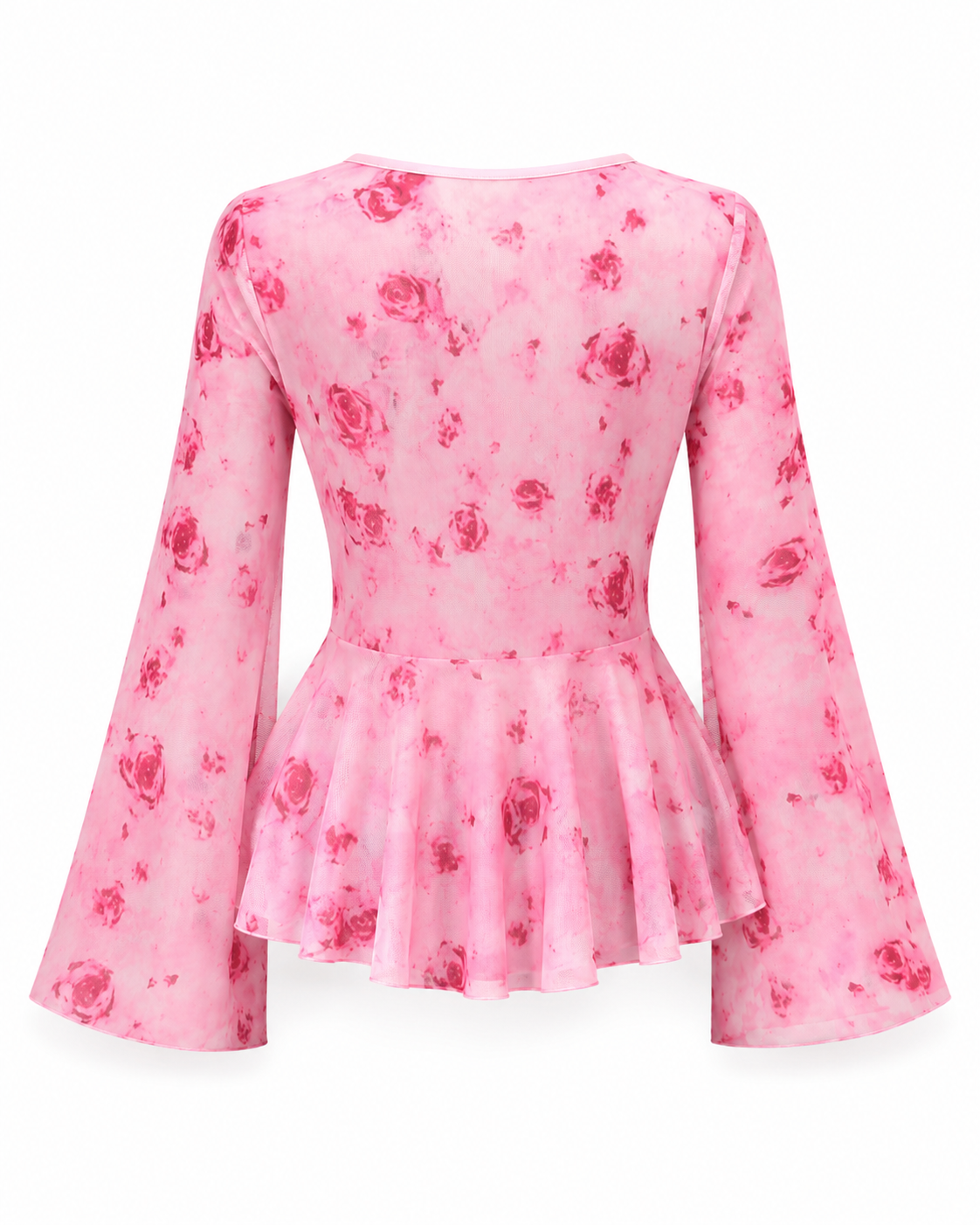 Pink Floral Tie-Front Bell Sleeve Blouse