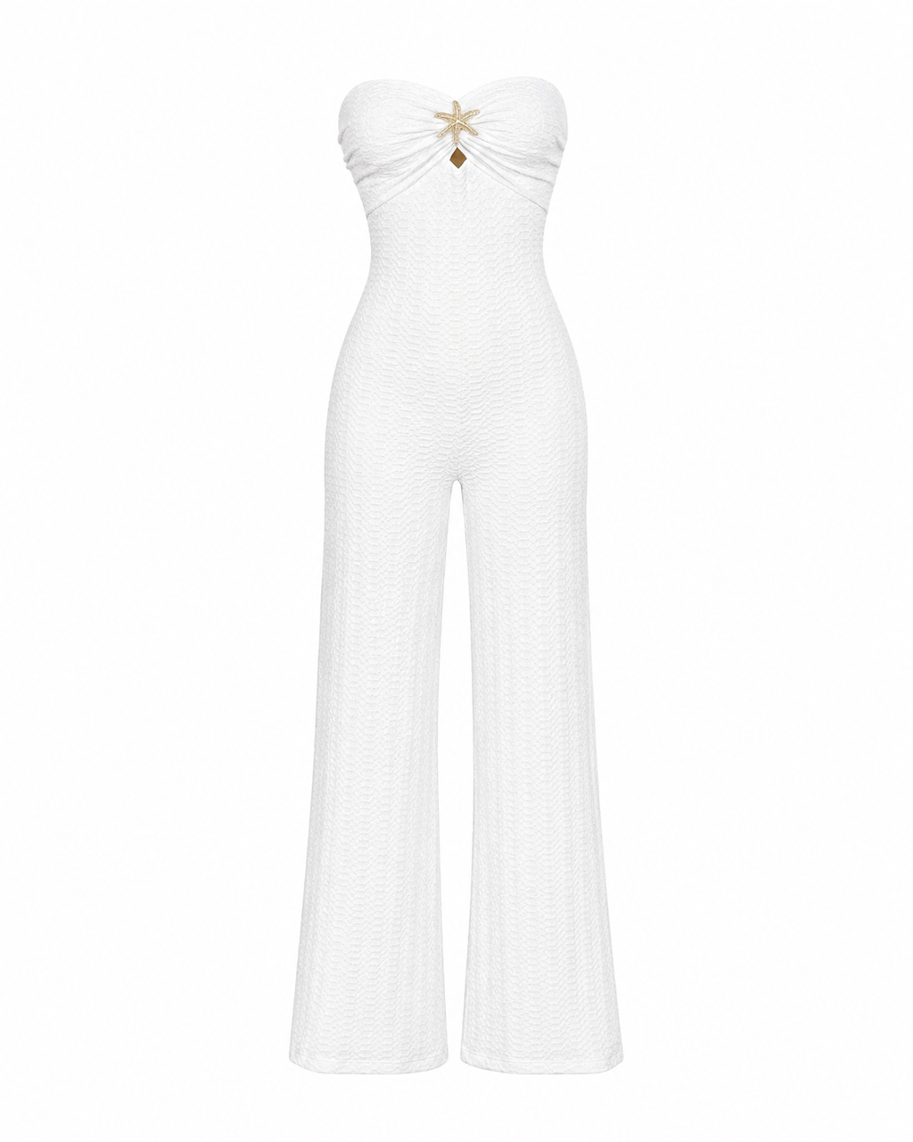 White Strapless Textured Wide-Leg Jumpsuit
