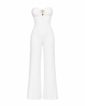 White Strapless Textured Wide-Leg Jumpsuit